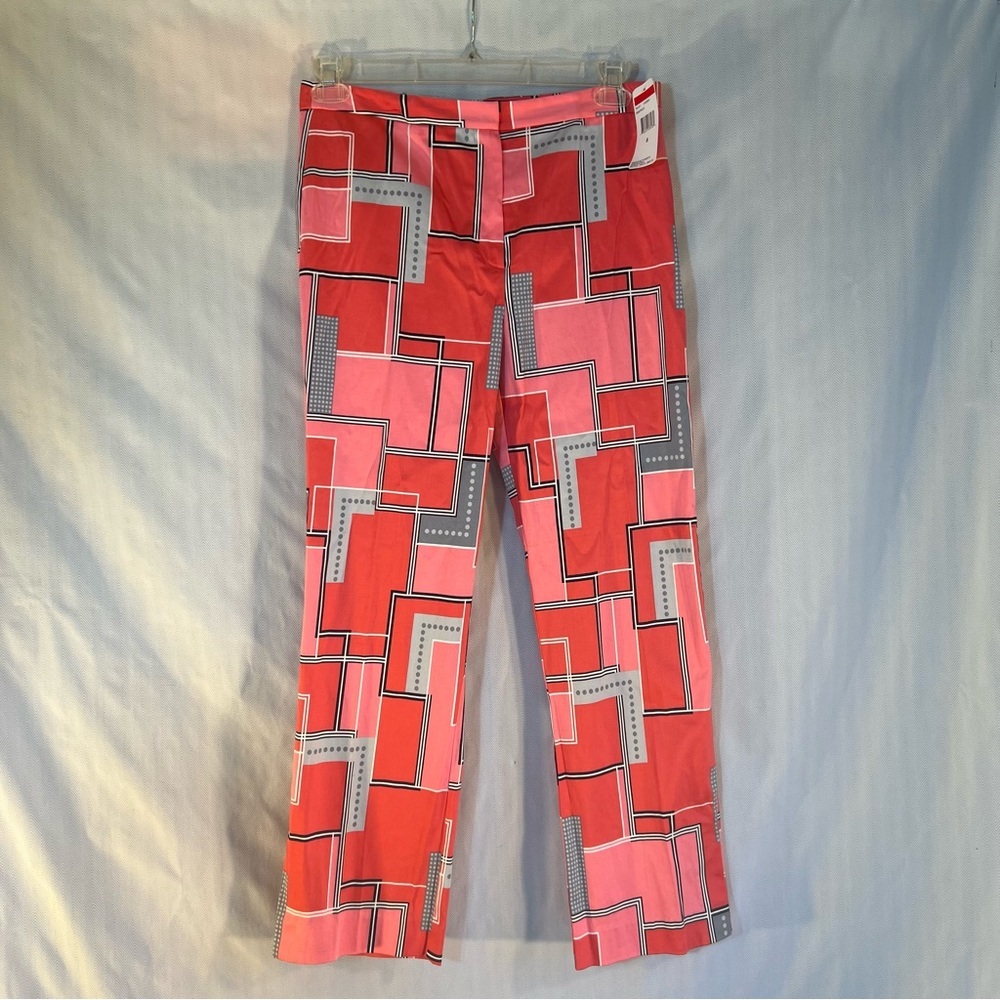 Savvy by Rafael Ankle Pants Slim Leg Cotton Pink & Gray Geometric Print 8👍